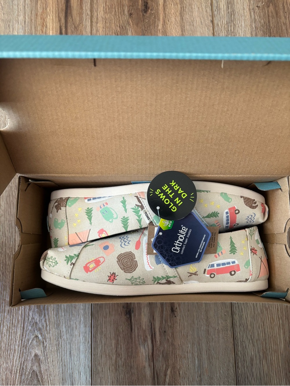 Toms Beige Camper Graphic Slip-Ons with Glow in the dark